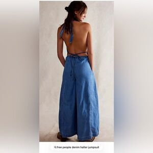 ✌️🩷Free People Sunrays Denim Halter Jumpsuit🩷🫶🏻